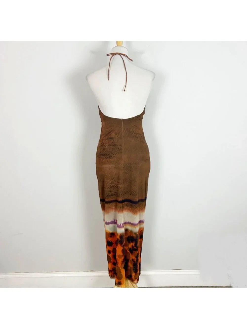 Zara Mesh Overlay Maxi Dress Earthy Boho Sundress Halter Size Small Women's